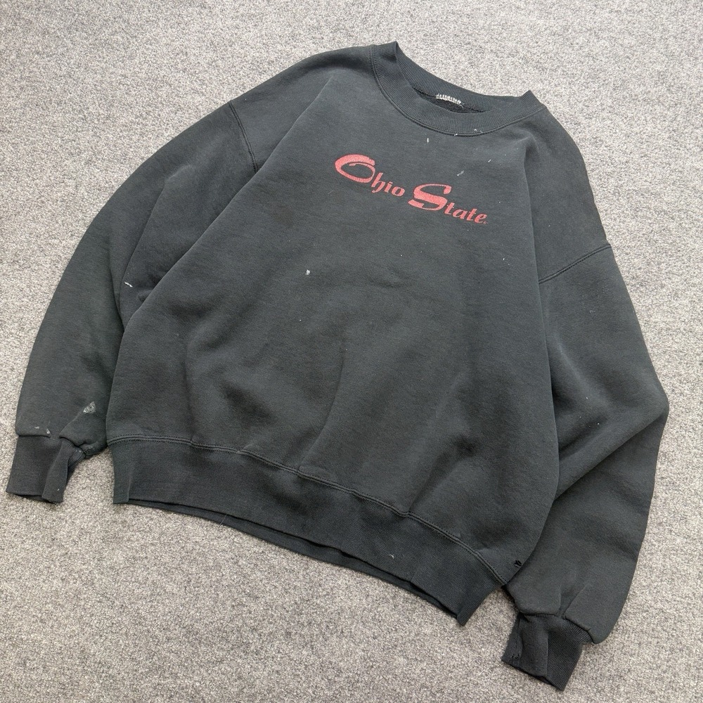 Vintage Ohio State Sweatshirt Men's Made In Usa Black/red 90s Distressed Size L - Picture 3 of 8